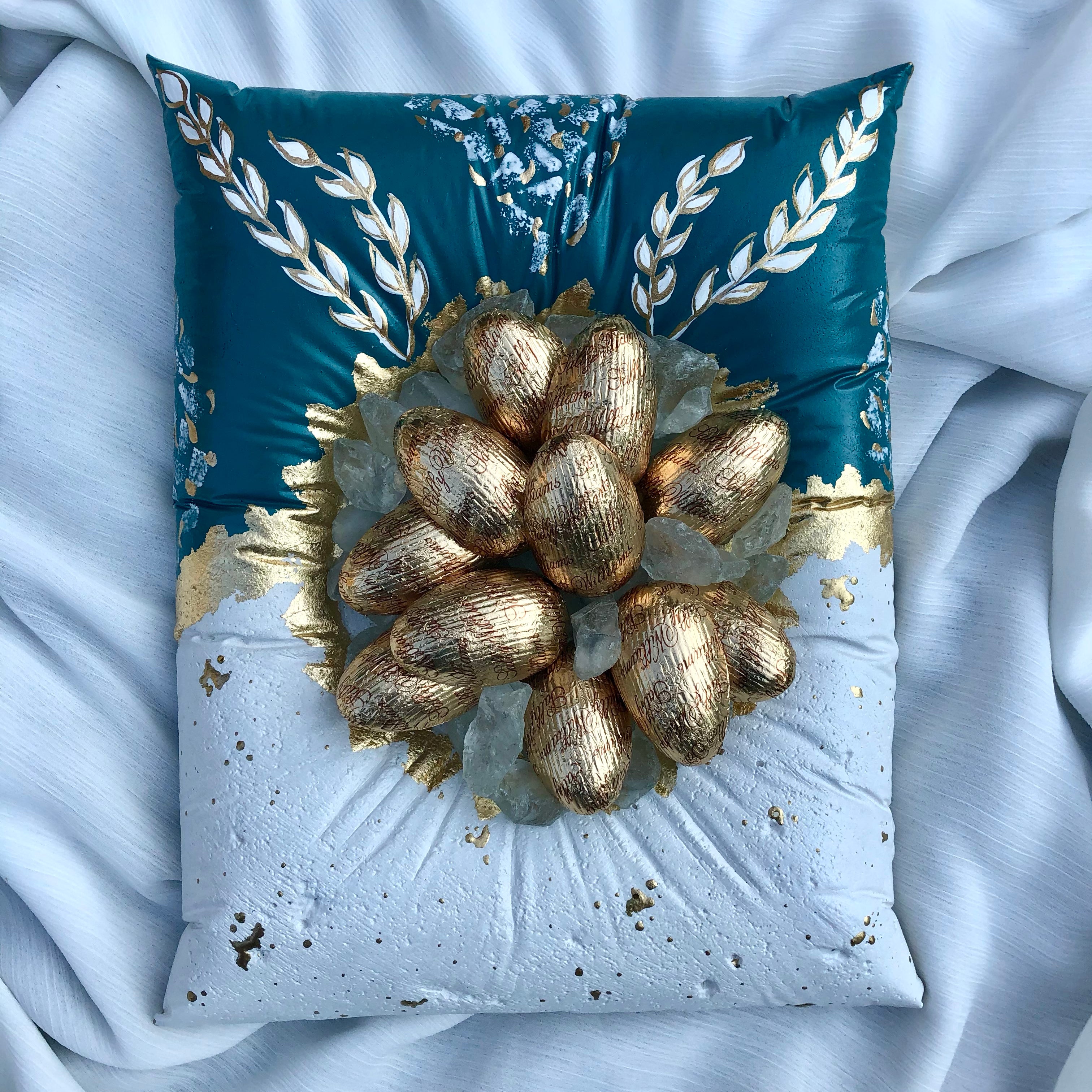 Teal & Gold Flower Cushion